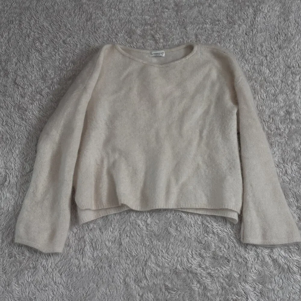 Tomorrowland Womens Small Brushed Cashmere Flared Sleeve Cream Crewneck Sweater